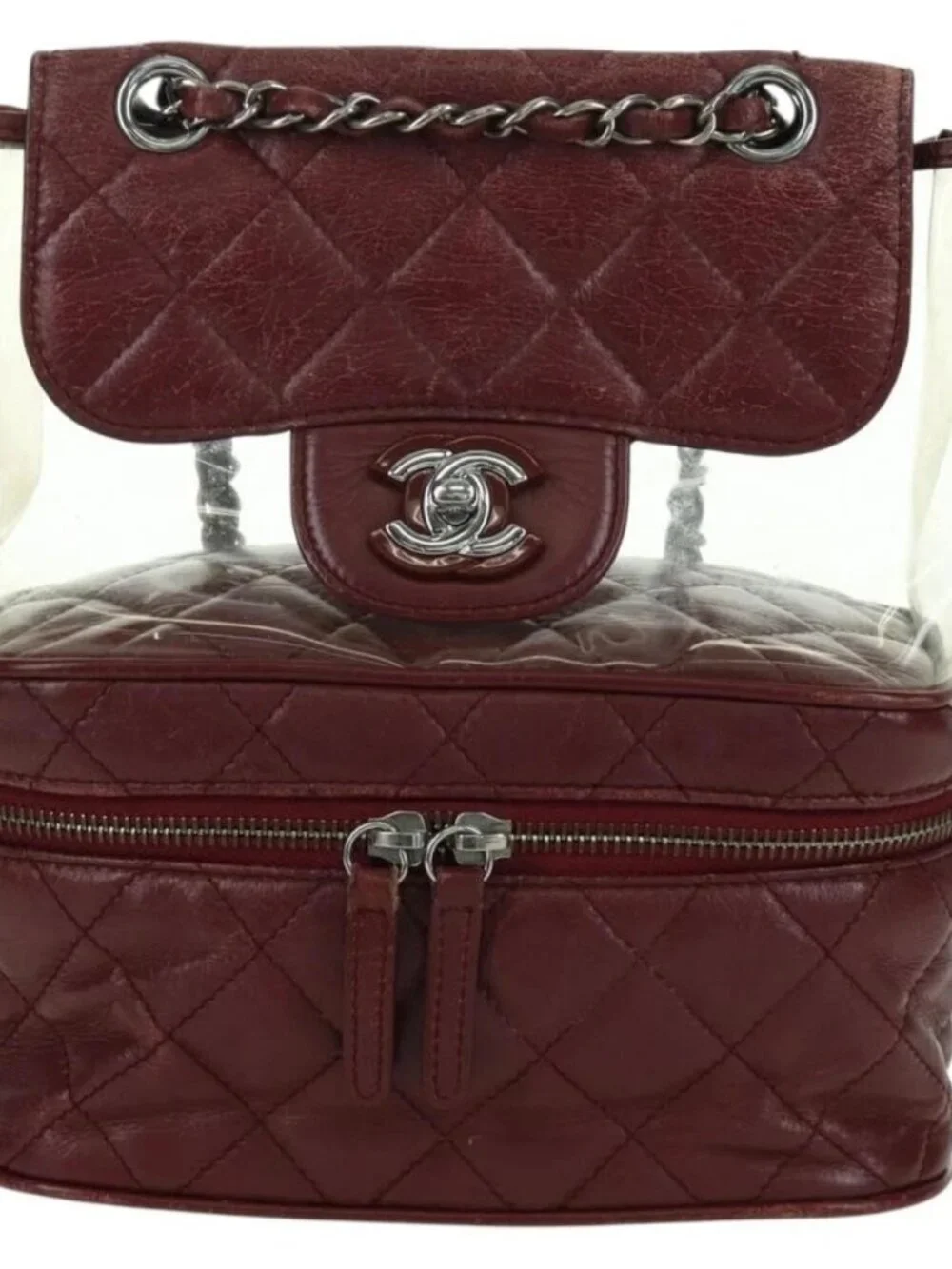CHANEL Matelasse Chain Backpack Leather Bordeaux Silver CC Auth 172627A